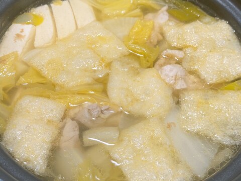 鶏もも肉、白菜、豆腐、松山あげの簡単★自家製出汁鍋